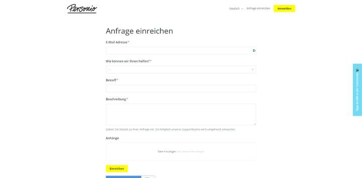 Wollen Sie persönlichen Kontakt zum Personio-Team aufnehmen, ist das zum Beispiel per Kontaktformular möglich