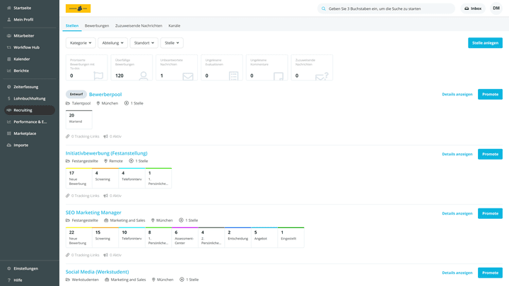 Übersicht über offene Stellen in Personio