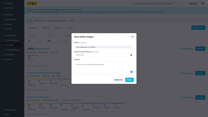 Nur die Stellenbezeichnung muss manuell eingegeben werden