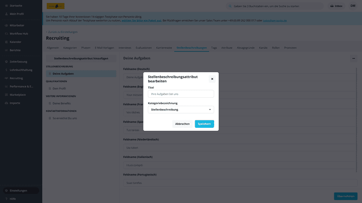 Ändern Sie unkompliziert die Bezeichnungen der Stellenbeschreibungs-Abschnitte