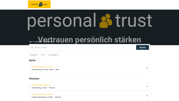 Die Karriereseite wirkt übersichtlich und modern