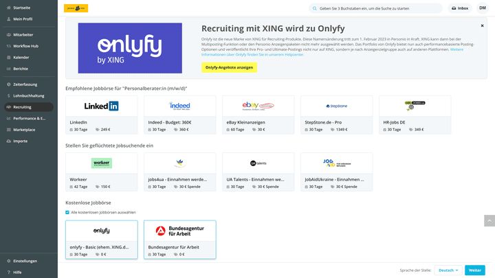 Personio liefert Ihnen intelligente Vorschläge zu passenden Kanälen für Ihre Stellenausschreibungen