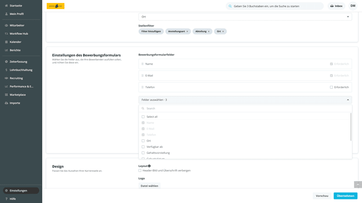 Sie bestimmen, welche Angaben im Bewerbungsformular erforderlich sind