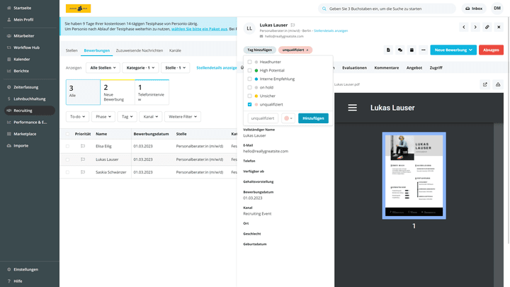 Das Bewerberprofil ist sehr überschaubar