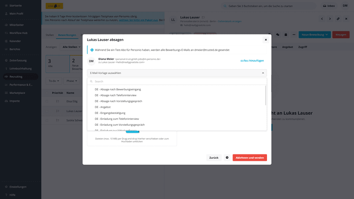Wähle aus praktischen E-Mail-Vorlagen für eine schnelle Bewerberkommunikation