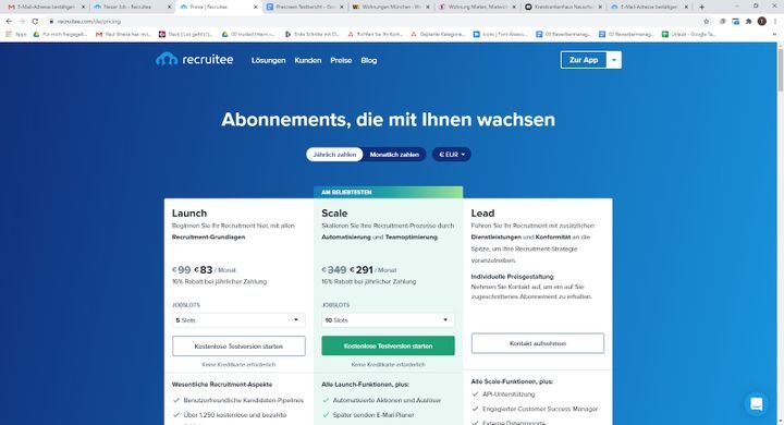 Recruitee bekommen Sie in den drei “Größenordnungen” Launch, Scale und Lead