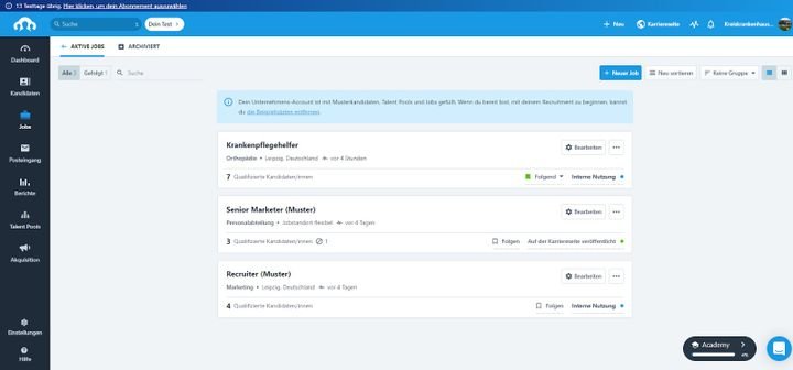 In Recruitee behalten Sie immer den Überblick über alle Ihre ausgeschriebenen Stellen