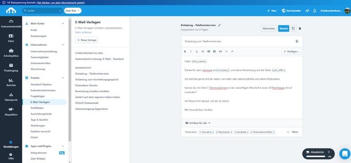 E-Mail-Vorlagen unterstützen Sie bei der einfachen Kommunikation mit Ihren KandidatInnen