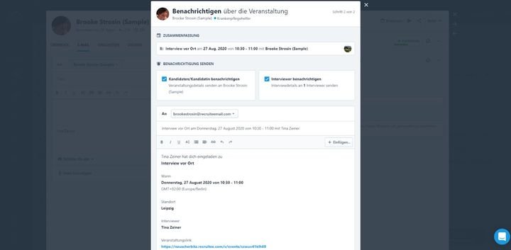 Mit Recruitee planen Sie Video-Interviews und führen diese direkt im Tool durch