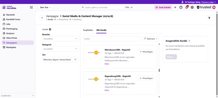 Lass dich von passenden Kanal-Vorschlägen für deine Stellenanzeige inspirieren