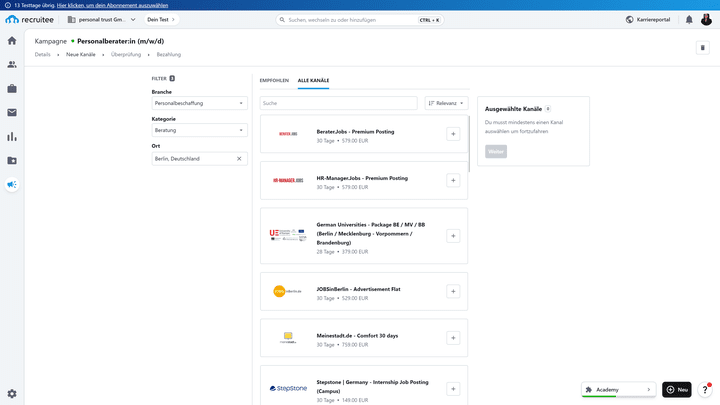 Bei Tellent Recruitee erhalten Sie die größte Auswahl an unterschiedlichen Kanälen für Ihr Multiposting