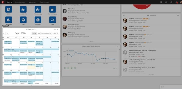 Die Kalenderintegration erlaubt Ihnen die Verwaltung der wichtigsten Termine in rexx systems Bewerbermanagement