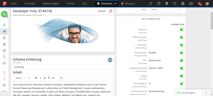 Stellenanzeigen legen Sie in Rexx mit einer ganzen Reihe von Schiebereglern an. Kreativ werden können Sie hier nur bedingt.