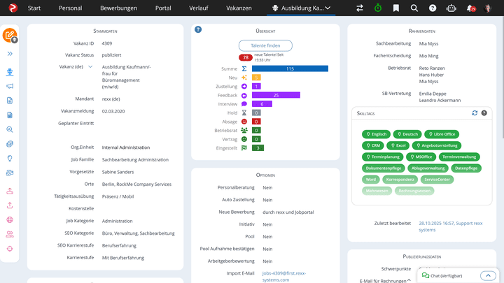 Beim Anlegen neuer Stellen sind einige Angaben notwendig