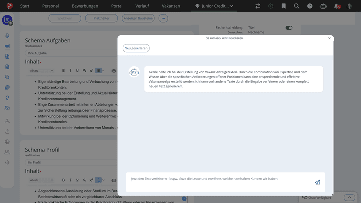 Die hauseigene KI “RAI” unterstützt Sie mit automatisch generierten Texten für Ihre Vakanzen