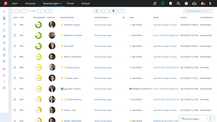 Zu allen Ihren Bewerber:innen finden Sie in der Datenbank anschauliche und übersichtliche Profile