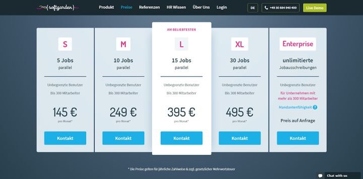 softgarden gibt es in fünf verschiedenen “Größen”, je nach den Anforderungen Ihres Unternehmens