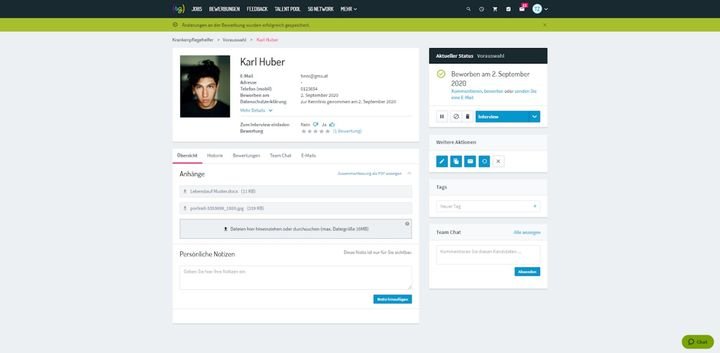 Der integrierte CV-Parser liest automatisch Lebensläufe aus und erstellt übersichtliche Bewerberprofile