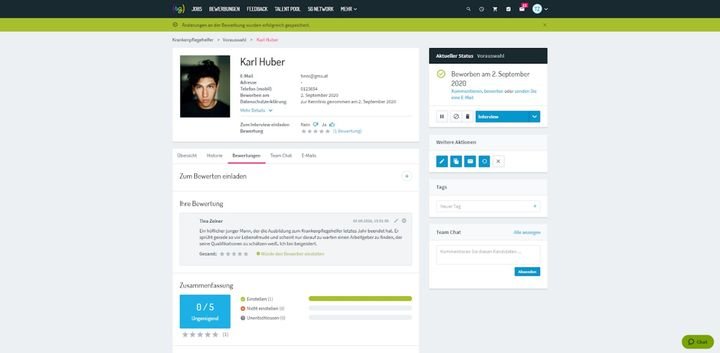 Sternebewertungen und Kommentare helfen Ihnen dabei, die passenden KandidatInnen für ein Vorstellungsgespräch zu finden