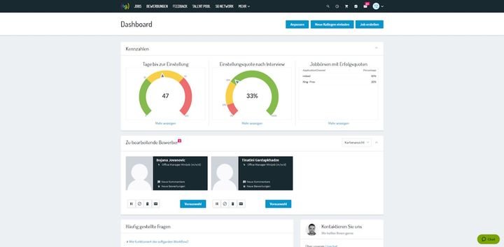 Das softgarden-Dashboard ist nicht überladen und bietet genau die Informationen und Reminder, die Sie brauchen