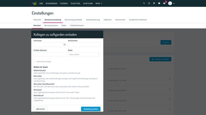 Ihre aktiven BenutzerInnen lassen sich in softgarden zu fixen Recruiting-Teams zusammenstellen