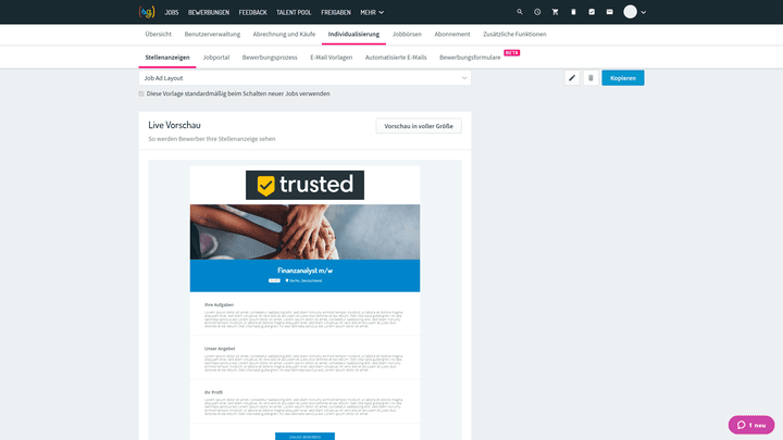 softgarden bietet eine Design-Vorlage mit cleanem Aussehen