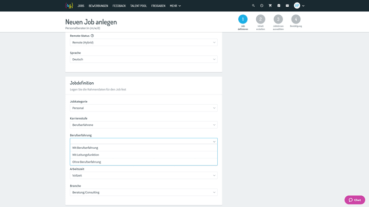 Das Formular lässt sich dank der bequemen Drop-down-Menüs schnell befüllen