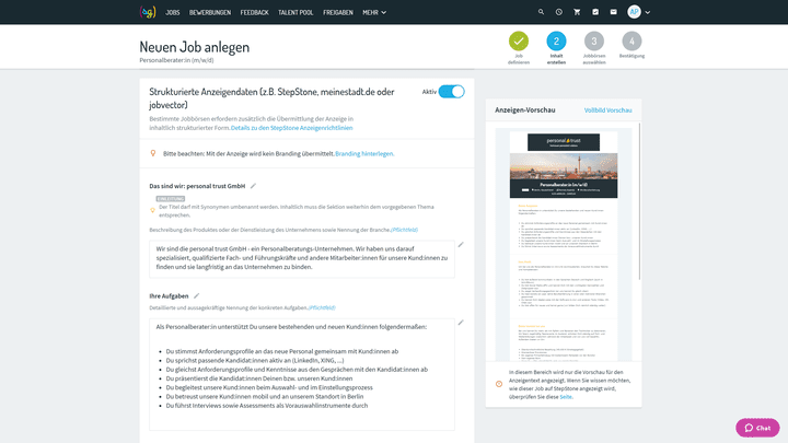 Die Bearbeitung des Liquid-Designs ist notwendig für Stepstone & Co.