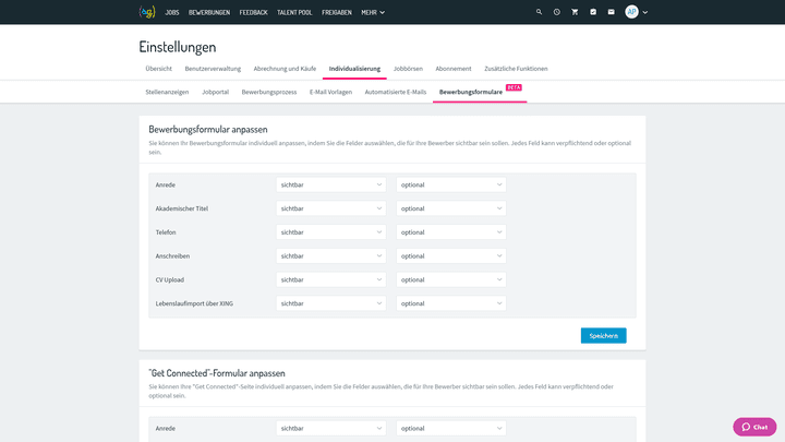 Mit nur wenigen Handgriffen passen Sie das Bewerbungsformular an Ihre Bewerbungsprozesse an