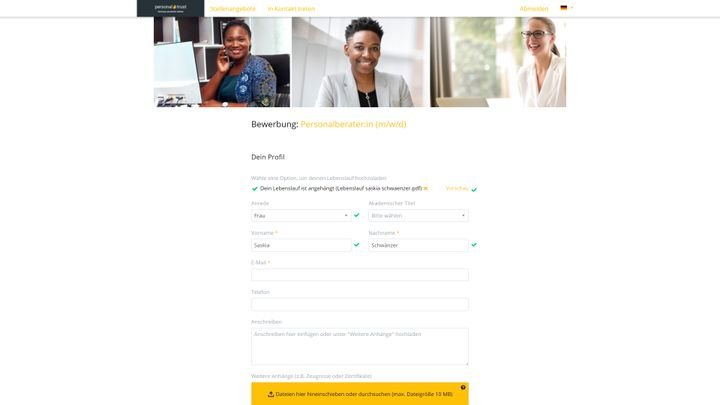 Sie bestimmen die Länge des Bewerbungsformulars