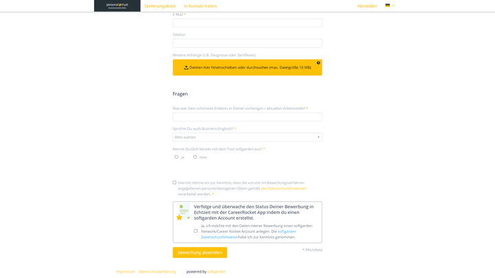 Fügen Sie zum Bewerbungsformular individuelle Fragen je Stelle hinzu