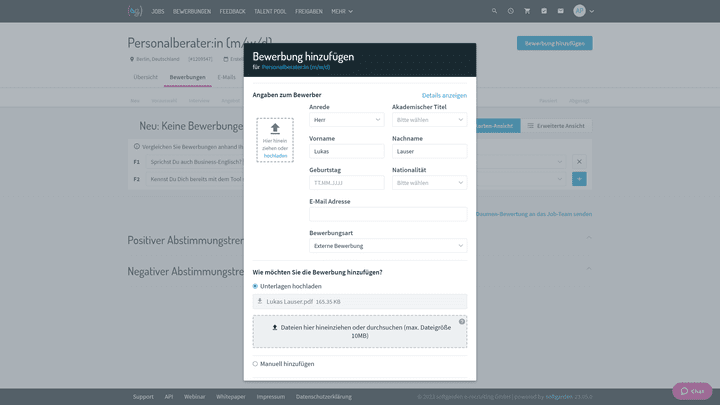 Für das manuelle Einpflegen von Bewerberdaten benötigen Sie mehr Handgriffe