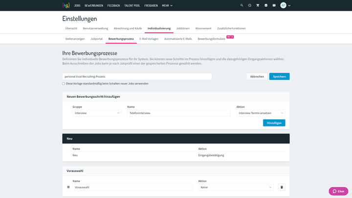 Fügen Sie dem Standard-Prozess weitere Schritte hinzu