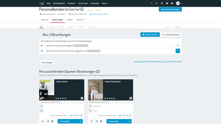 Die Kartenansicht gibt Ihnen nur einen groben Überblick über Bewerber:innen