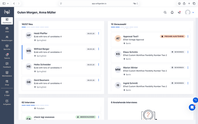 Ein Blick auf das Recruiting-Dashboard von softgarden.