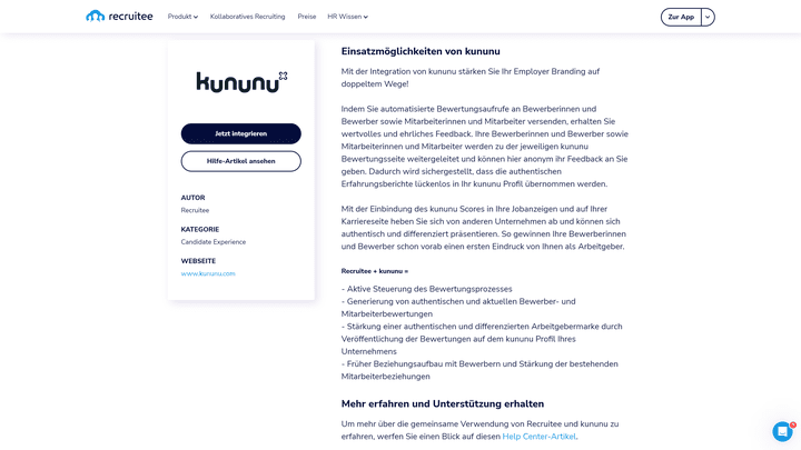 Mit der Kununu-Integration sehen Talente Ihren Bewertungs-Score direkt auf der Karriereseite