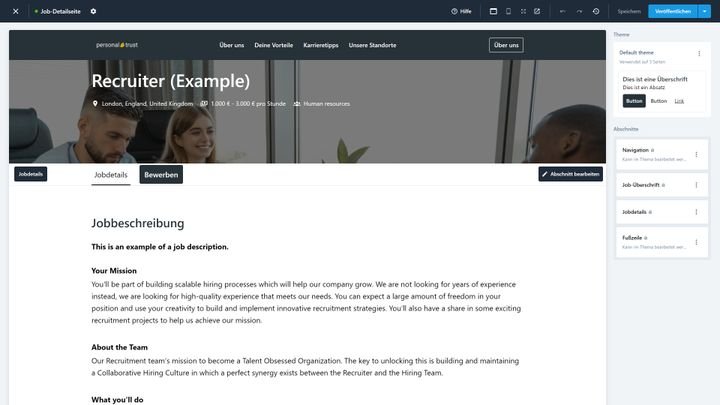 Der “Bewerben”-Button ist bei Tellent Recruitee bereits zu Beginn der Stellenausschreibung sichtbar