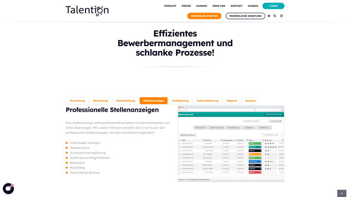 Für die Erstellung von Stellenanzeigen bietet Talention nichts Besonderes