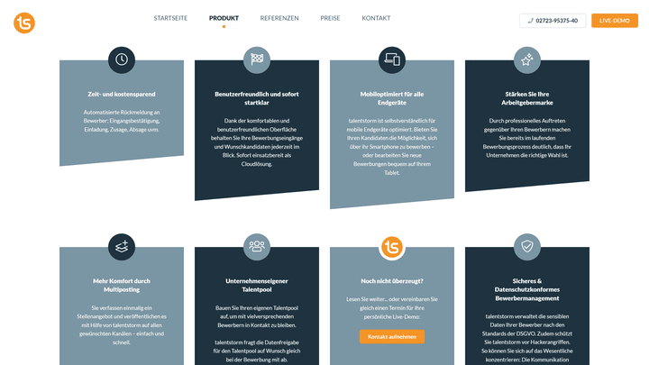 Eine detaillierte Auflistung aller Funktionen finden Sie bei talentstorm nicht