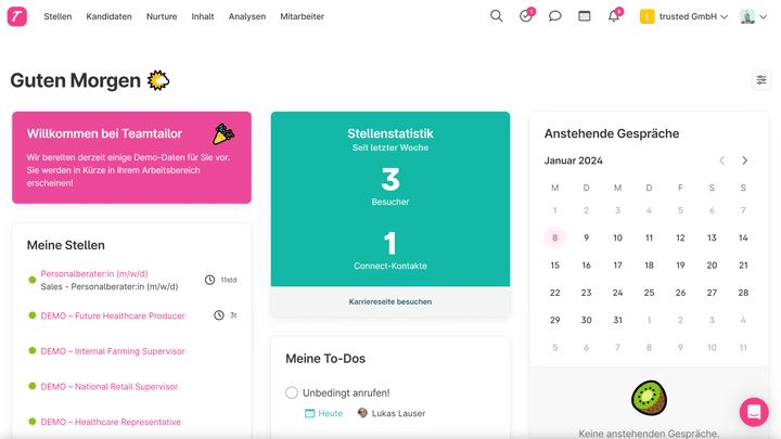 Mit seinem modernen Design macht Teamtailor einen guten ersten Eindruck!