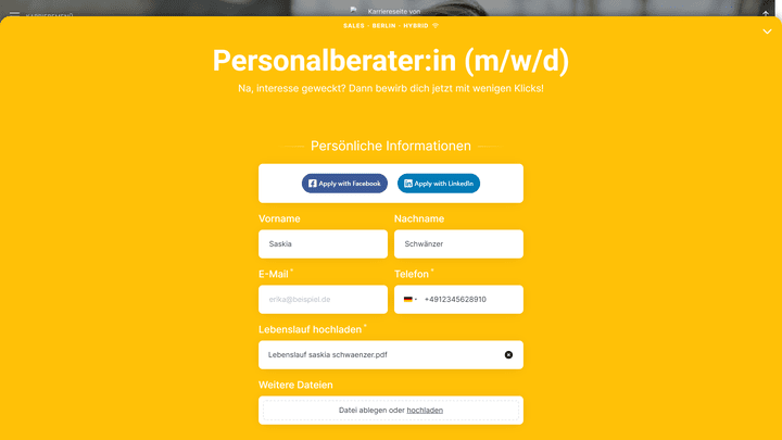 Wie lang das anpassbare Bewerbungsformular sein soll, bestimmst du einfach selbst