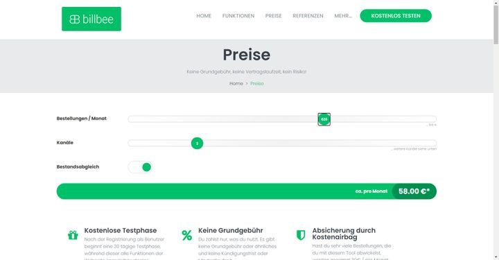 Die Preise der Basismodule von Billbee