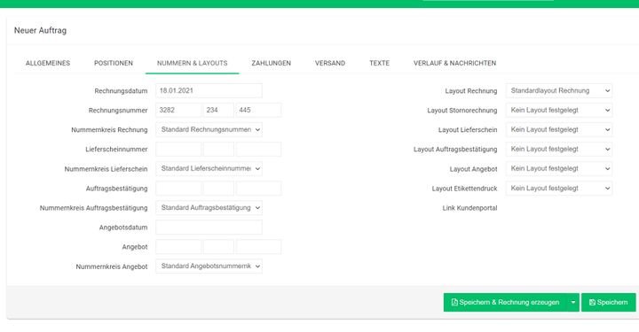 Erstellen Sie in der gut gegliederten Maske von Billbee neue Finanzdokumente