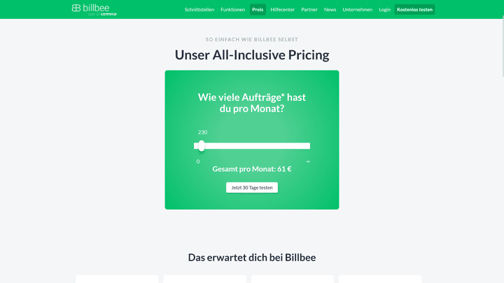 Mit dem Preiskalkulator von Billbee ermittelst du schnell und einfach die Kosten für dein individuelles Auftragsvolumen