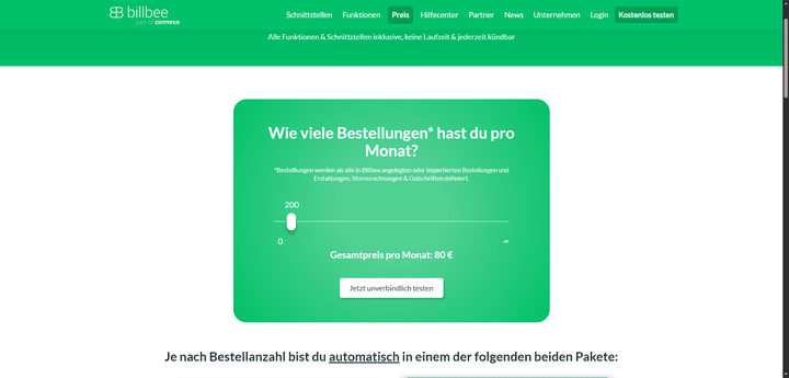 Mit dem Preiskalkulator von Billbee ermittelst du schnell und einfach die Kosten für dein individuelles Auftragsvolumen