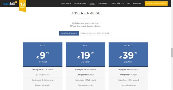 Die Preise von easybill