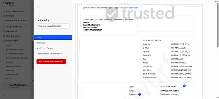 Nutzen Sie in easybill Ihr eigenes Briefpapier.