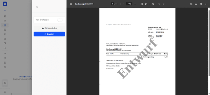 Bevor Sie Ihre Rechnungen per E-Mail verschicken, können Sie sich eine Vorschau anzeigen lassen.