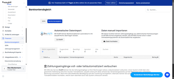 Nutzen Sie den Drittanbieter finAPI, um Ihre Bank-Accounts mit easybill zu verbinden.