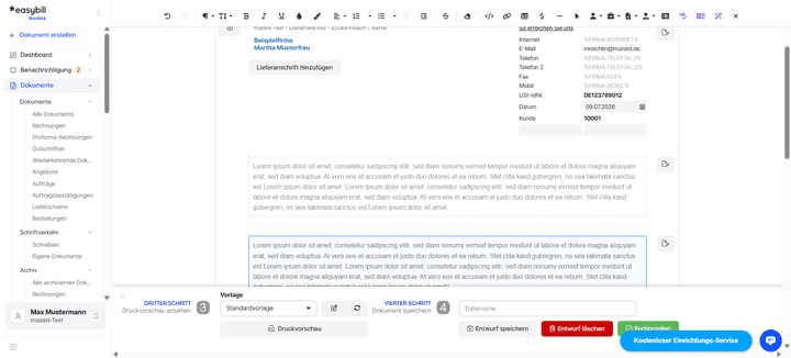 Schreiben Sie Briefe oder andere Informationsdokumente für Ihre KundInnen.
